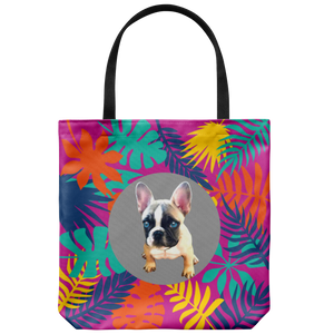 Cutie French Bulldog - Colourful Leaves Tote Bag