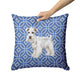 White Schnauzer Pillow - Blue Geometric Pattern