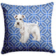 White Schnauzer Pillow - Blue Geometric Pattern