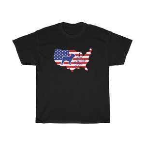 Unisex T-Shirt Patriotic French Bulldog, Red Woof Blue  - Frenchie Patriotism Independence Day 4th July American Flag