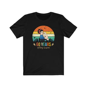 60 Years of Being Awesome, Pin Up Girl Shirt, Black Hair, 60th Birthday Gift For Women, Strong Woman Gift