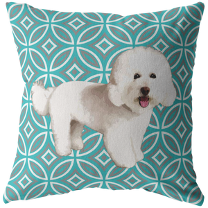 Cute White Poodle Geometric Style 1 Teal Pillow
