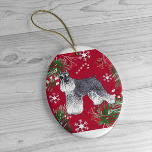 Miniature Schnauzer Christmas Ceramic Ornaments - Red Background