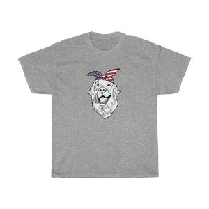 Unisex Tee, Golden Retriever Patriotic Bandana USA  American Flag Independence Day 4th July