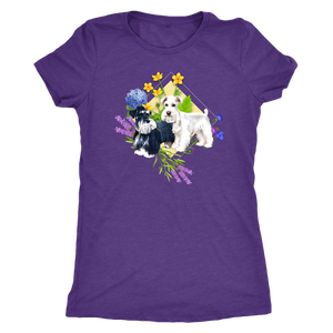 Women T-Shirt Schnauzers with Spring Flowers Design - Women Triblend T-Shirt