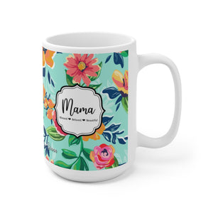 Mama Mug Flowers Blue Background Ceramic Mug 15oz