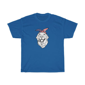 Unisex Tee, Golden Retriever Patriotic Bandana USA  American Flag Independence Day 4th July