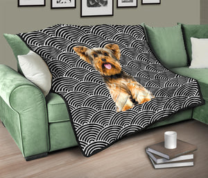 Yorkshire Terrier Premium Quilt - Japanese Wave Pattern - Black