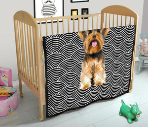 Yorkshire Terrier Premium Quilt - Japanese Wave Pattern - Black