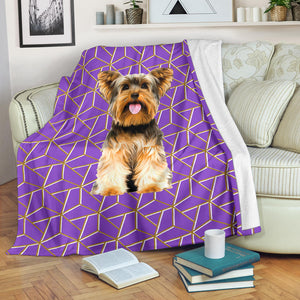 Yorkshire Terrier Premium Blanket - Geometric Style 4 - Purple