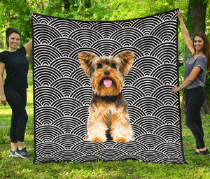 Yorkshire Terrier Premium Quilt - Japanese Wave Pattern - Black