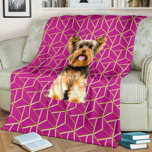 Yorkshire Terrier Premium Blanket - Geometric Style 4 - Dark Pink