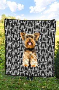 Yorkshire Terrier Premium Quilt - Japanese Wave Pattern - Black