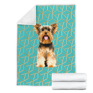 Yorkshire Terrier Premium Blanket - Geometric Style 4 - Teal