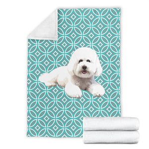 White Poodle Geometric Style 1 Teal - Premium Blanket