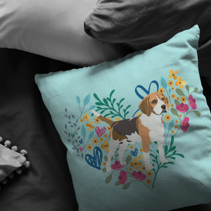 Beagle Heart Shape Flower Pillow