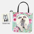 Custom Tote Bag Pink Floral on Teal Background