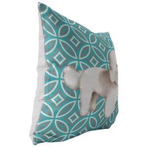 Cute White Poodle Geometric Style 1 Teal Pillow