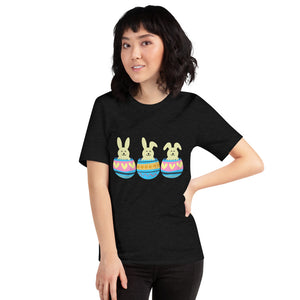 Three Easter Bunnies in Colorful Eggs - Short-Sleeve Unisex T-Shirt