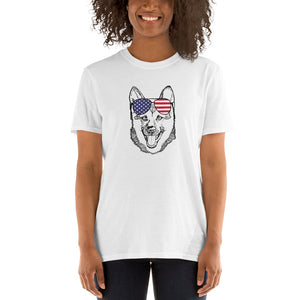 German Shepherd Patriotic American Flag Short-Sleeve Unisex T-Shirt