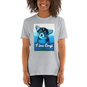 I love Corgi - Blue Stripes Design - Short-Sleeve Unisex T-Shirt