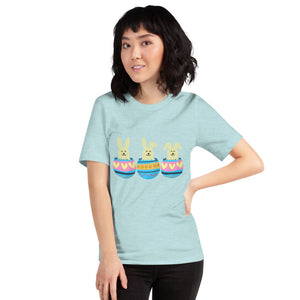 Three Easter Bunnies in Colorful Eggs - Short-Sleeve Unisex T-Shirt