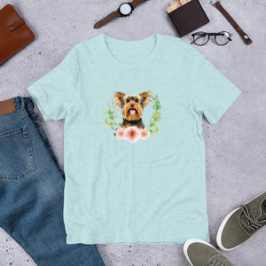 Yorkshire Terrier Floral Wreath Short-Sleeve Unisex T-Shirt