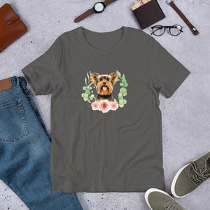 Yorkshire Terrier Floral Wreath Short-Sleeve Unisex T-Shirt