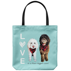 Custom Pet Portrait - LOVE is a four legged Word Tote Bag